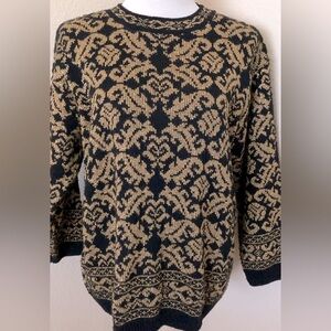 Vintage Sweater black gold tunic sweater crew neck Christmas sweater loose fit